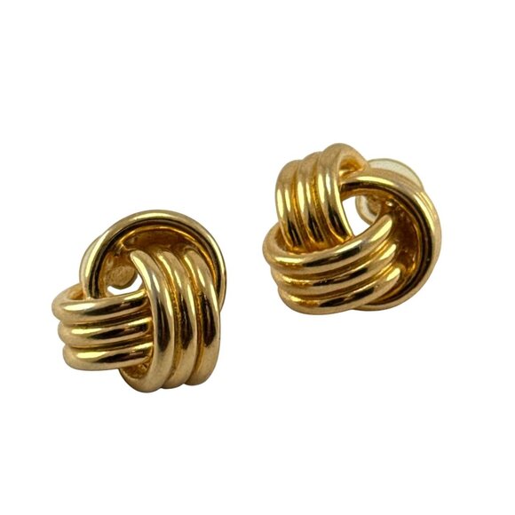 Gold Plated Love Knot Stud Earrings Classic Twisted Dome Pierced Vintage Style - Picture 1 of 6
